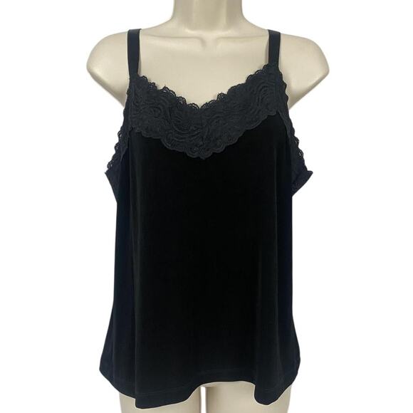 Chicos Travelers Lace Trim Tank Top Size 3 Black Slinky Knit Witchy Goth XL 1X - Picture 1 of 9